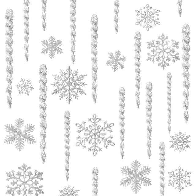 Skylety 48 Pieces Christmas Icicle Ornaments for Tree Glitter Snowflake Hanging Decorations with Aluminum Spiral Strip Hangings for Window Door Home Wedding Winter Snow Party(Silver)