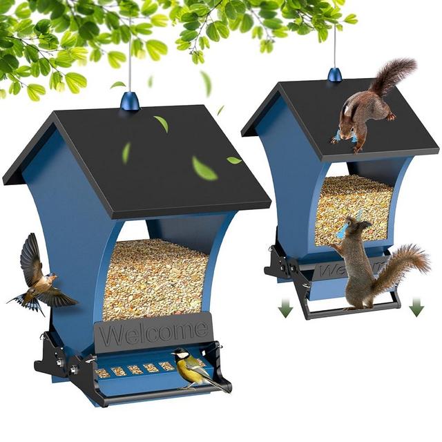 Wildpark Squirrel Proof Bird Feeders for Outdoors, 5LB Metal Hanging Feeders, Large Wild Feeders for Cardinals, Chickadees, Durable Backyard Feeders -One in Blue