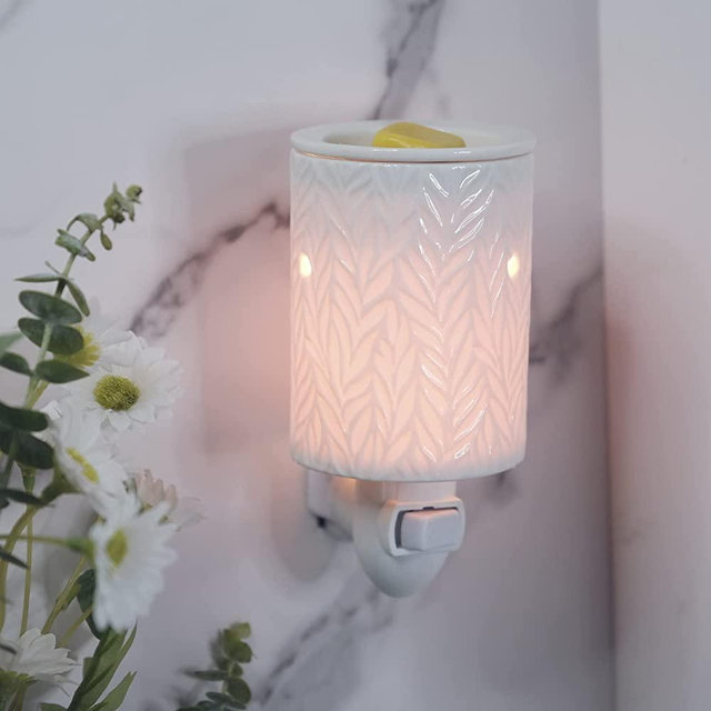Bobolyn Plug in Wax Warmer Ceramic Electric Wax Melts Warmer Candle Melter Burner for Scented Wax Fragrance Wax Cubes, No Flame No Smoke No Soot（White Willow Leaves）