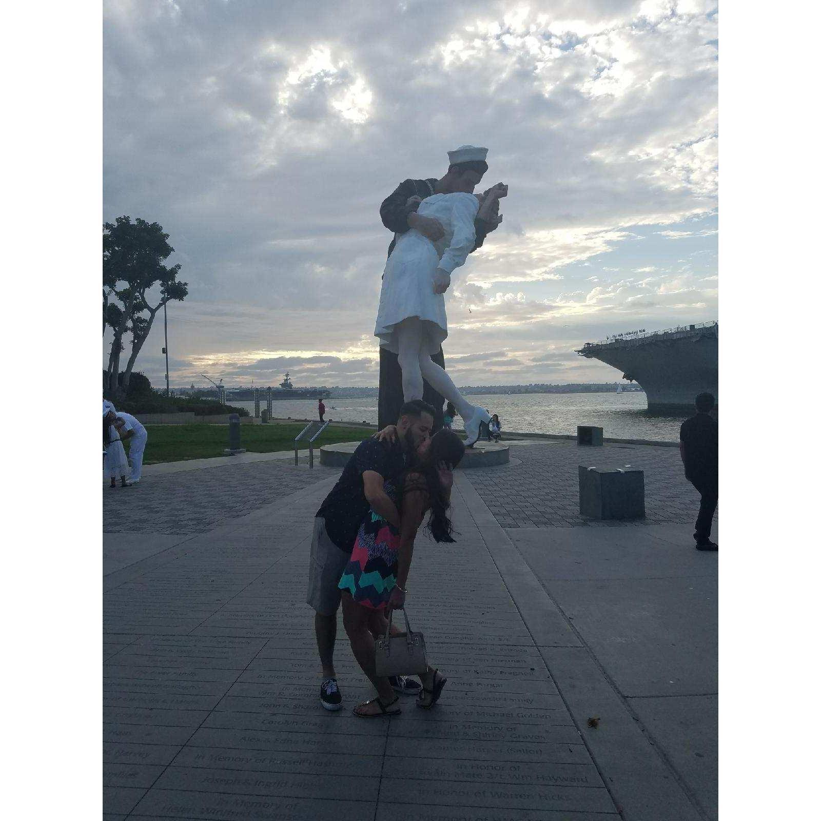 San Diego Trip in front of the Navy base Kissing Statue 2017