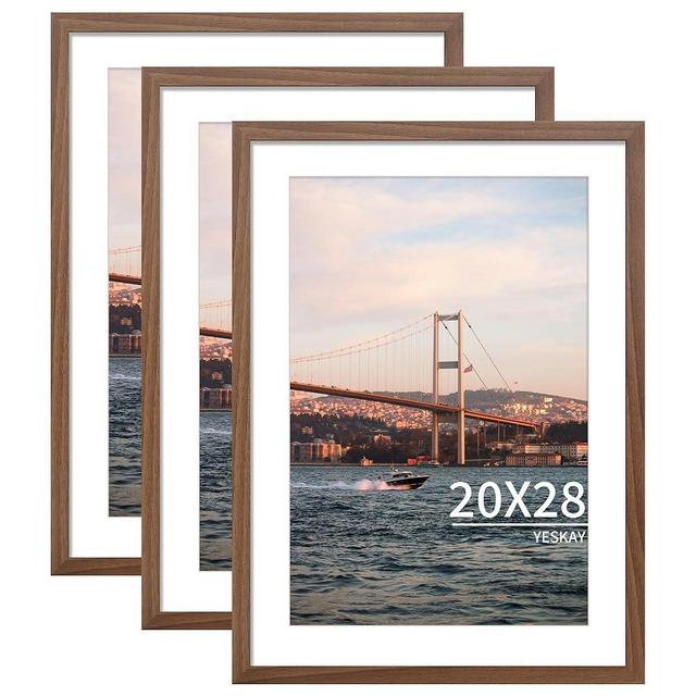 YESKAY 20x28 Picture Frame Brown Set of 3, Display Pictures 16x24 with Mat or 20 x 28 Without Mat, Poster Frames 20x28 for Wall Hanging Horizontal and Vertical