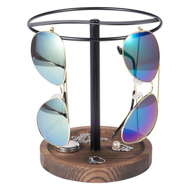 BDBDYEAY Sunglasses Organizer Wood Glasses Holder Stand, Metal Sunglass Storage Display Rack for 12Pairs Eyeglasses, Eyewear Organizer for Dresser Table Desk Countertop Bedroom