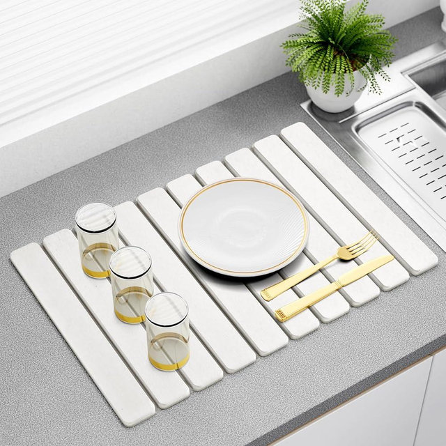 24’’ Larger Stone Dish Drying Mat [Super Absorbent, 30s Quick Drying] Stone Drying Mat for Kitchen Counter Collapsible Drying Matt Kitchen Counter Dish Drying Stone Mat Kitchen Sink Diatomaceous Earth