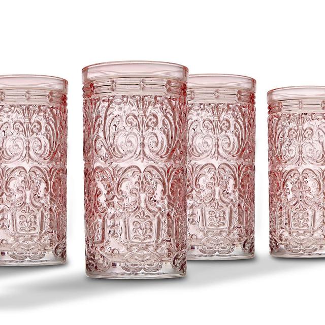 Jax Highball Beverage Glass Cup by Godinger - Pink - Set of 4
