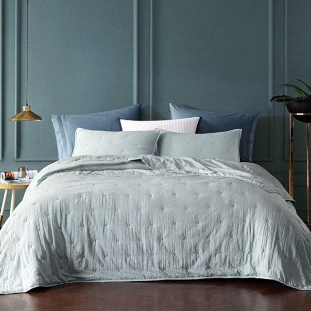 Bourina Reversible Quilt Coverlet Set Queen - Pre-Washed Microfiber Ultra Soft Lightweight Star Quilted Bedspread 3-Piece Quilt Set, Aqua
