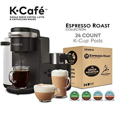Keurig K-Café Coffee Maker, Single Serve K-Cup Pod Coffee, Latte and Cappuccino Maker, Charcoal and Espresso Roast K-Cup Pod Variety Pack, 24 Count