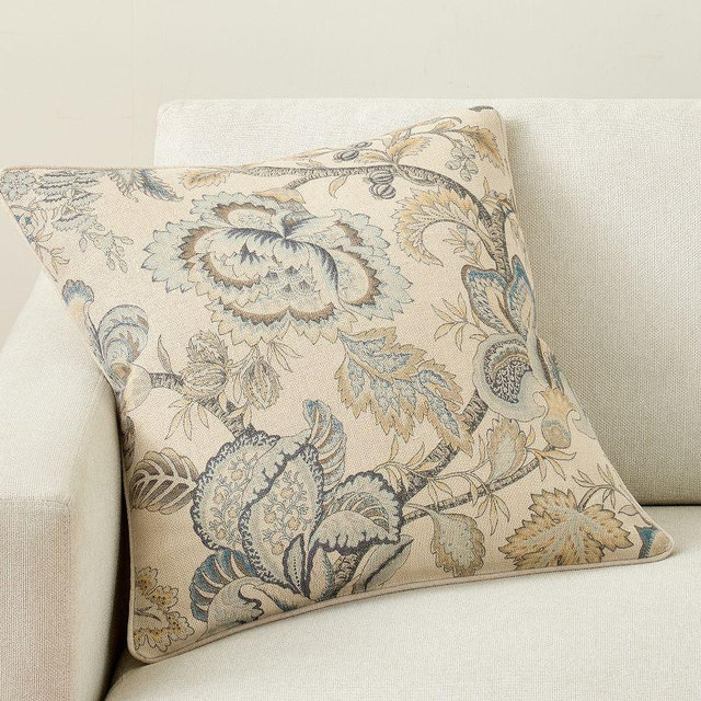 Azalea Palampore Printed Pillow Cover, 22", Flax Multi