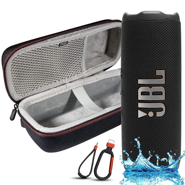 JBL Flip 7 Portable Bluetooth Speaker, IP68 Waterproof, Dustproof, Drop-Proof, PushLock System, AI Sound Boost, 16H Battery, Megen Hardshel Protection Case (Black)