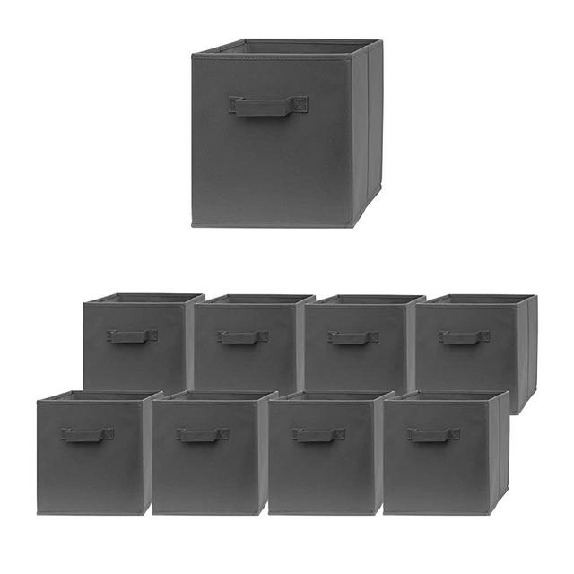 Pomatree Storage Cubes - 9 Pack - Durable and Sturdy Storage Bins with 2 Reinforced Handles | Fabric Cube Baskets for Organizing Closet, Clothes and Toys | Foldable Shelves Organizer (Dark Grey)