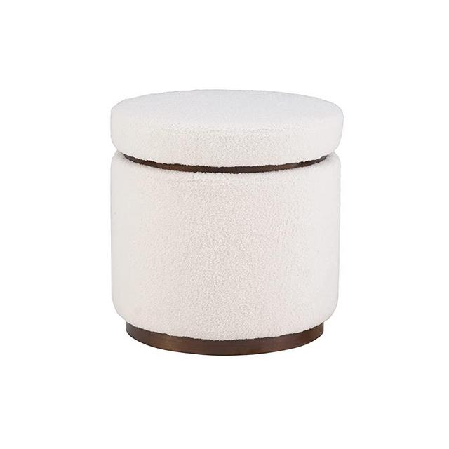 Linon Lexington Natural Sherpa Round Storage Ottoman with Wood Accent