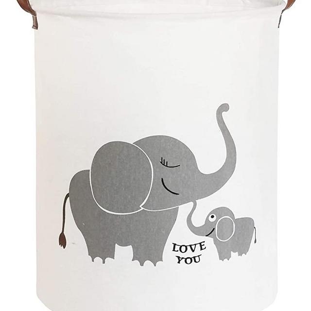 CLOCOR Collapsible Round Storage Bin/Large Storage Basket/Clothes Laundry Hamper/Toy Storage Bin (Love Elephant)