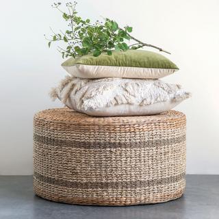 Striped Round Water Hyacinth Seagrass Ottoman