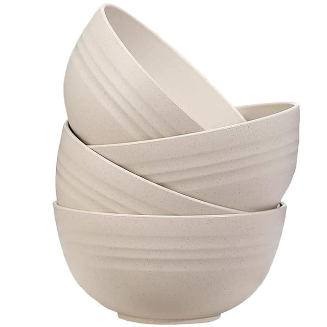 Unbreakable Wheat Straw Cereal Bowls Set of 4, 24 OZ Microwave and Dishwasher Safe Lightweight Soup and Salad Bowl Sets, Reusable Dessert Bowls for Rice, Pasta, Snack, Fruit, BPA Free (Beige)