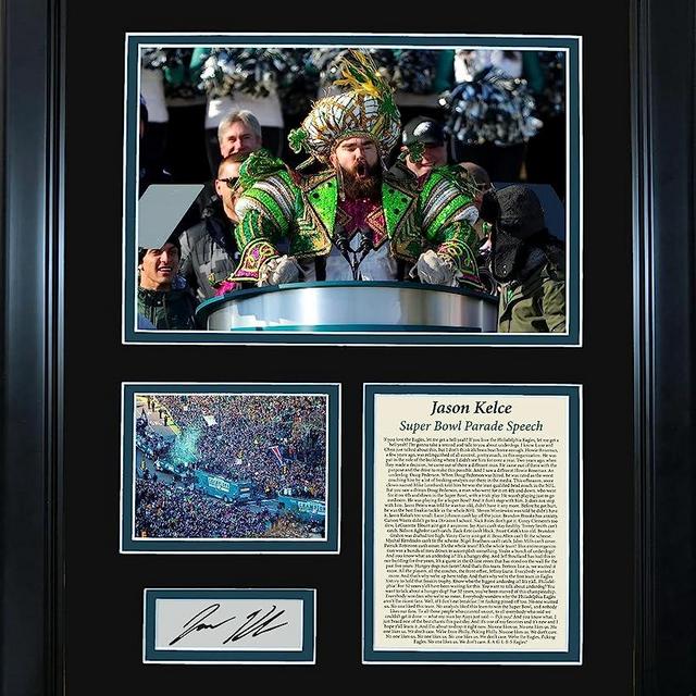 Framed Jason Kelce Parade Speech Transcript Philadelphia Eagles Super Bowl LII Facsimile Laser Engraved Signature Auto Football 12"x15" Photo Collage