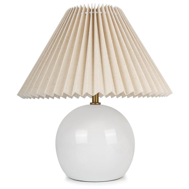 EOEYYOYB Small Pleated Table Lamp, Bedside Lamps for Nightstand, Modern Lamp for Bedroom Home Office Decor (Natural)