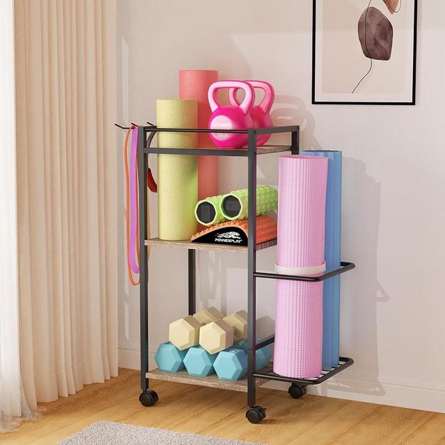 Yoga Mat Storage Rack, Yoga Mat Holder, Home Gym Storage Rack, Foam Roller, Gym Organizer Gym Equipment Yoga Mat Workout Storage for Home Exercise and Fitness Gea