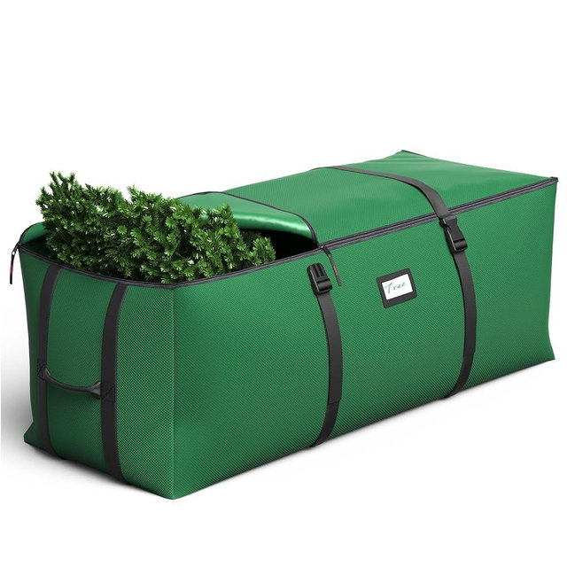 BROSYDA Christmas Tree Storage Bag, Fits Up to 9 Ft Artificial Christmas Tree with Buckle Straps & Dual Zippers & Handles, 600D PVC Durable Waterproof Material Protects from Dust (Green)