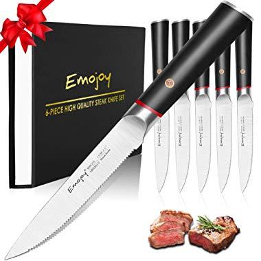 Emojoy Knife Set, Kitchen Knife Set with Craving Fork and Detachable Wooden  Block, 16-Piece German