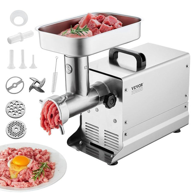 VEVOR Meat Grinder, 5 Lbs/Min Capacity Electric Meat Grinders with Blade, Grinding Plate, Sausage Maker, Stainless Steel Commercial Meat Mincer for Kitchen Restaurant Butcher Store
