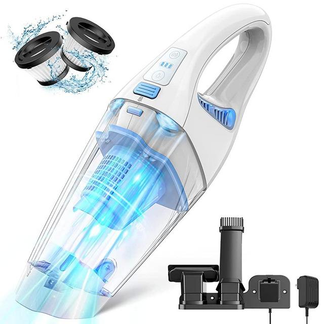 FUOAYOC Handheld Vacuum Cordless, Mini Car Hand Held Vacuum with Powerful Suction, Portable Hand Vacuum Rechargeable with LED Light for Pet Hair Keyboard Dust Office and Home Cleaning