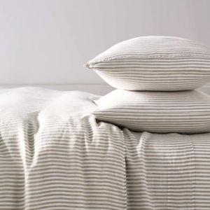 Brooklinen Washed European Linen Duvet Cover - Oxford Stripe in Oat Chambray - King