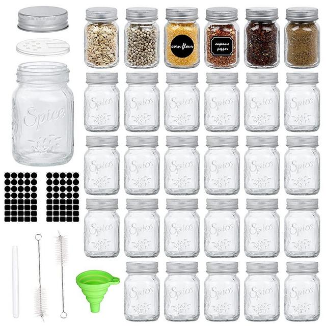 Mcupper 30 Pack 4oz Glass Mason Spice Jars Bottles, Empty Round Containers  with Silver Airtight Metal Caps and Pour/Sift Shaker Lid