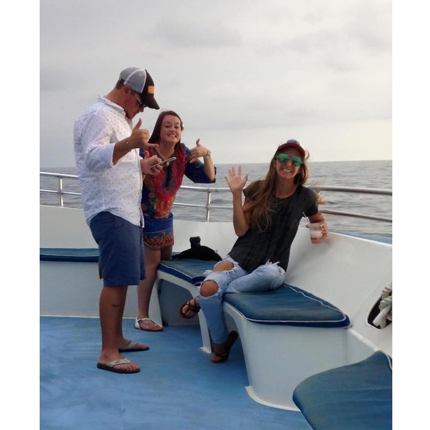 With sister and bridesmaid Emily on the sunset ocean cruise