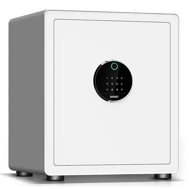KAPUCI Deluxe Sleek Biometric Fingerprint Touch Screen Safe, Auto-Open Safe Box with Digital Virtual Password, Security Steel Home Safe , Suitable Office, Hotel, Pistol, Jewelry（Pearl White）