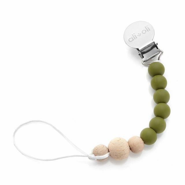 Silicone Pacifier Clip, Army Green Wood