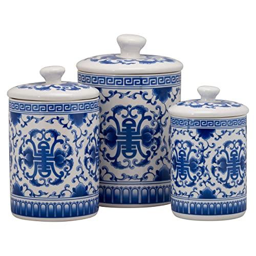 10 Strawberry Street Kitchen Canister Set, 3 Piece, Chinoiserie Blue