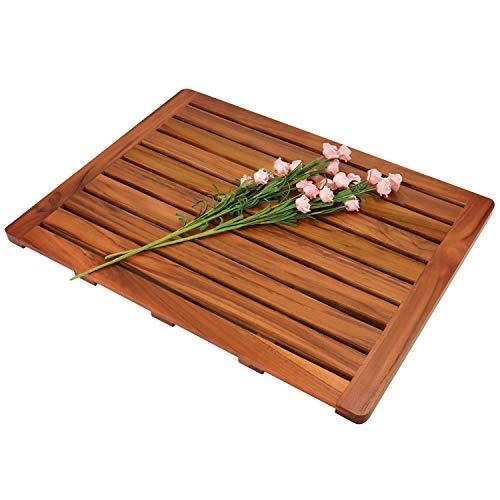 Utoplike Teak Wood Bath Mat, Shower Mat Non Slip for Bathroom, 24”x18”, Wooden Floor Mat Square Large for Spa Home or Outdoor