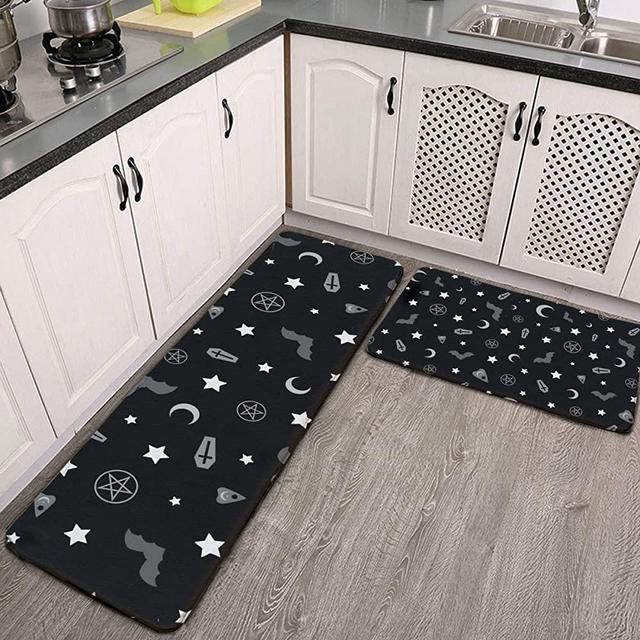 Kitchen Rug Set 2 Pieces,Goth Occult Pattern Washable Kitchen Mats Rugs Set Non-Slip Indoor Outdoor Doormat Runner Carpet Set