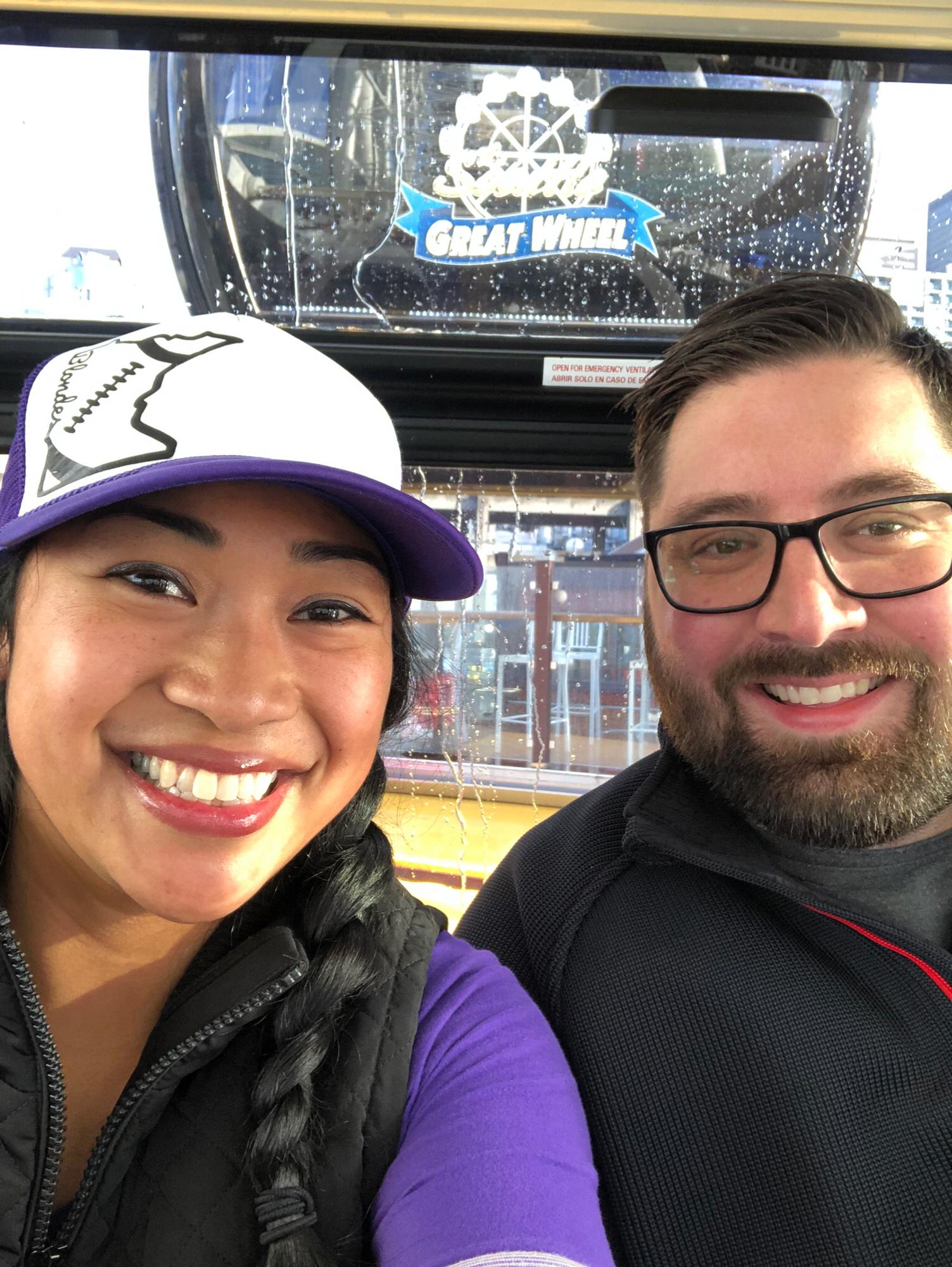 This photo was taken moments before Ryan proposed. We were on the Great Wheel on the Seattle pier on December 10th, 2018.