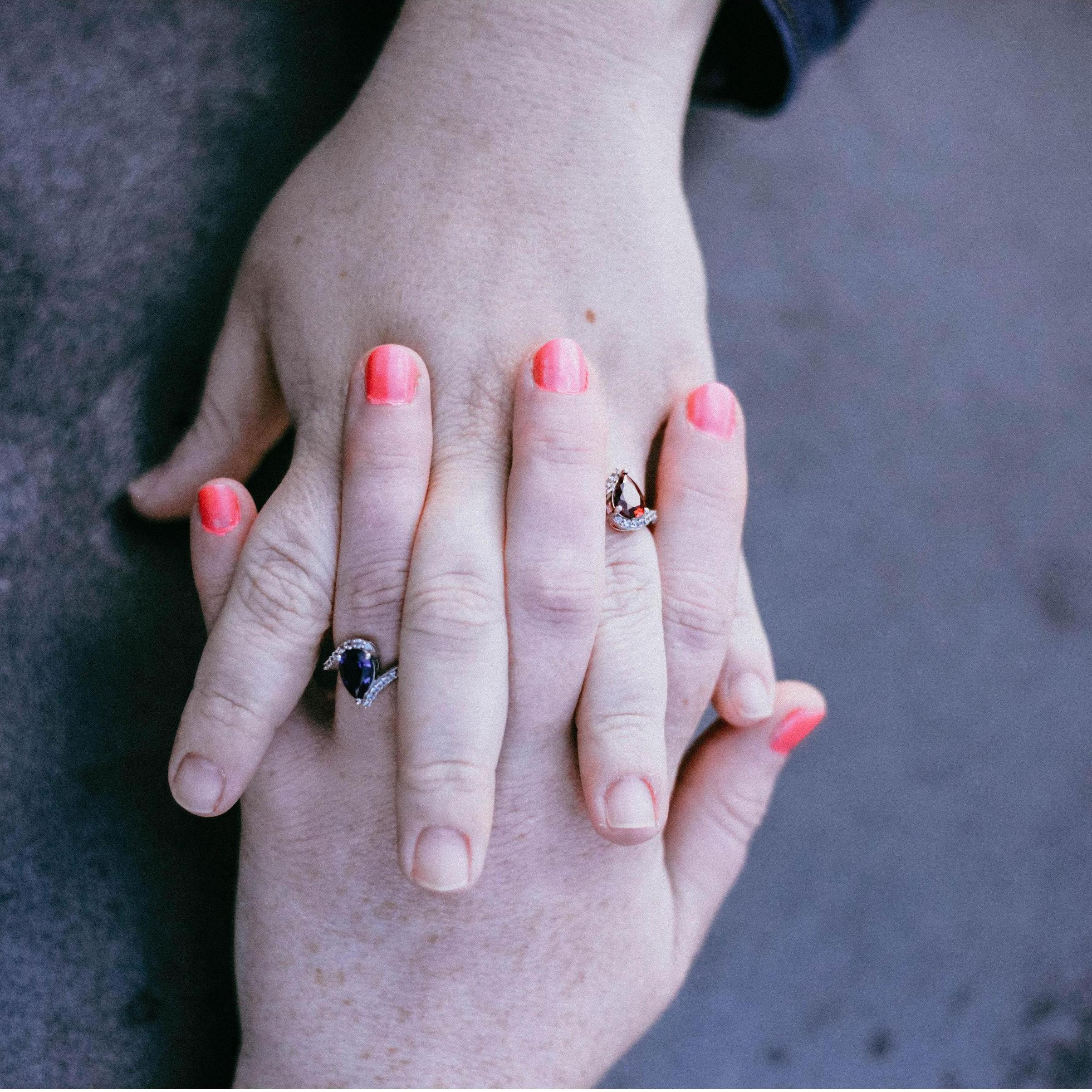 Our rings, a sapphire and a ruby.