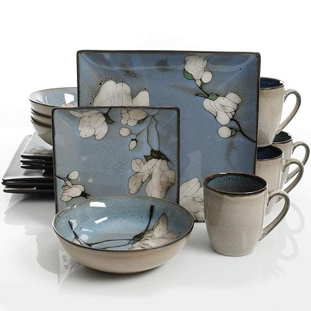Gibson Elite Bloomsbury 16 Piece Reactive Glaze Dinnerware Set, Blue - 101982.16RM