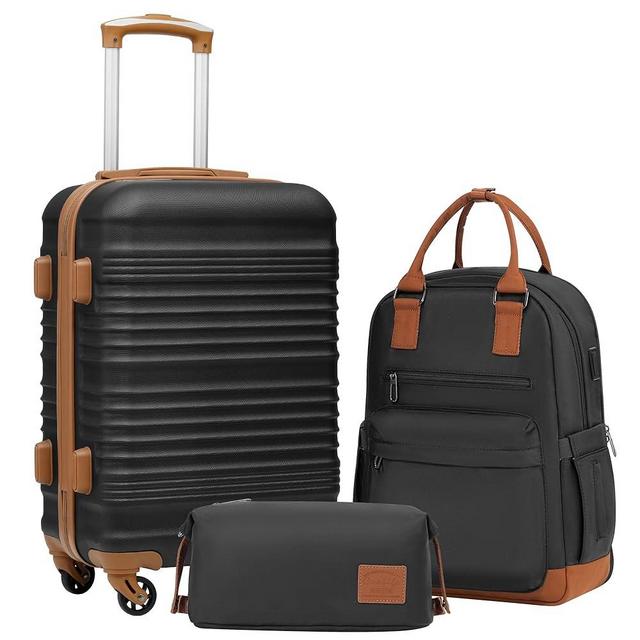 Coolife Luggage Set 3 Piece Luggage Set Carry On Suitcase Hardside Luggage with TSA Lock Spinner Wheels(Black, 3 piece set (BP/TB/20))