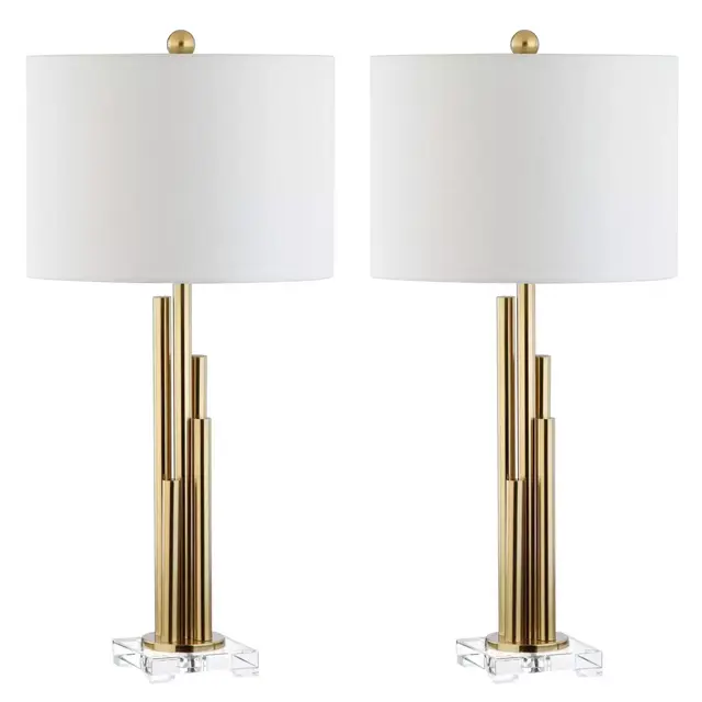 Safavieh Hopper Table Lamps in Brass/Gold with Cotton Shades (Set of 2)