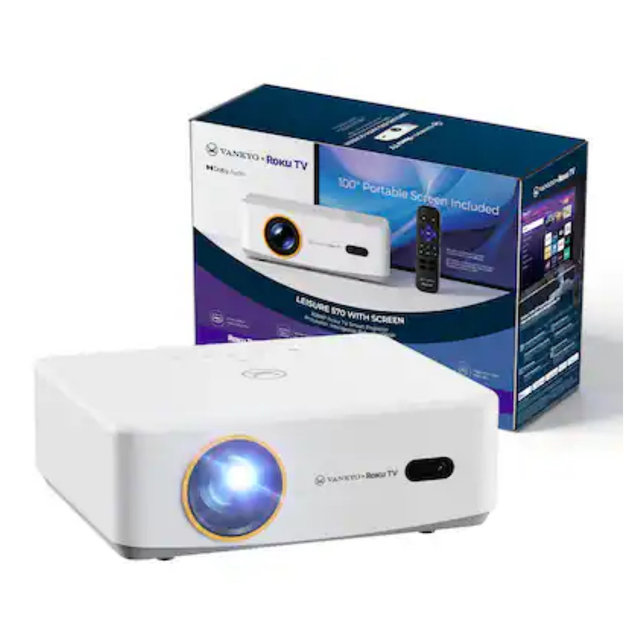 Vankyo - Leisure 570RB Native Full HD 1080P Wireless Roku TV Smart Single LCD Mini Projector, Screen Included - White