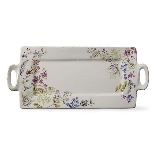 Off-White & Green Floral Meadow Large Rectangular Platter