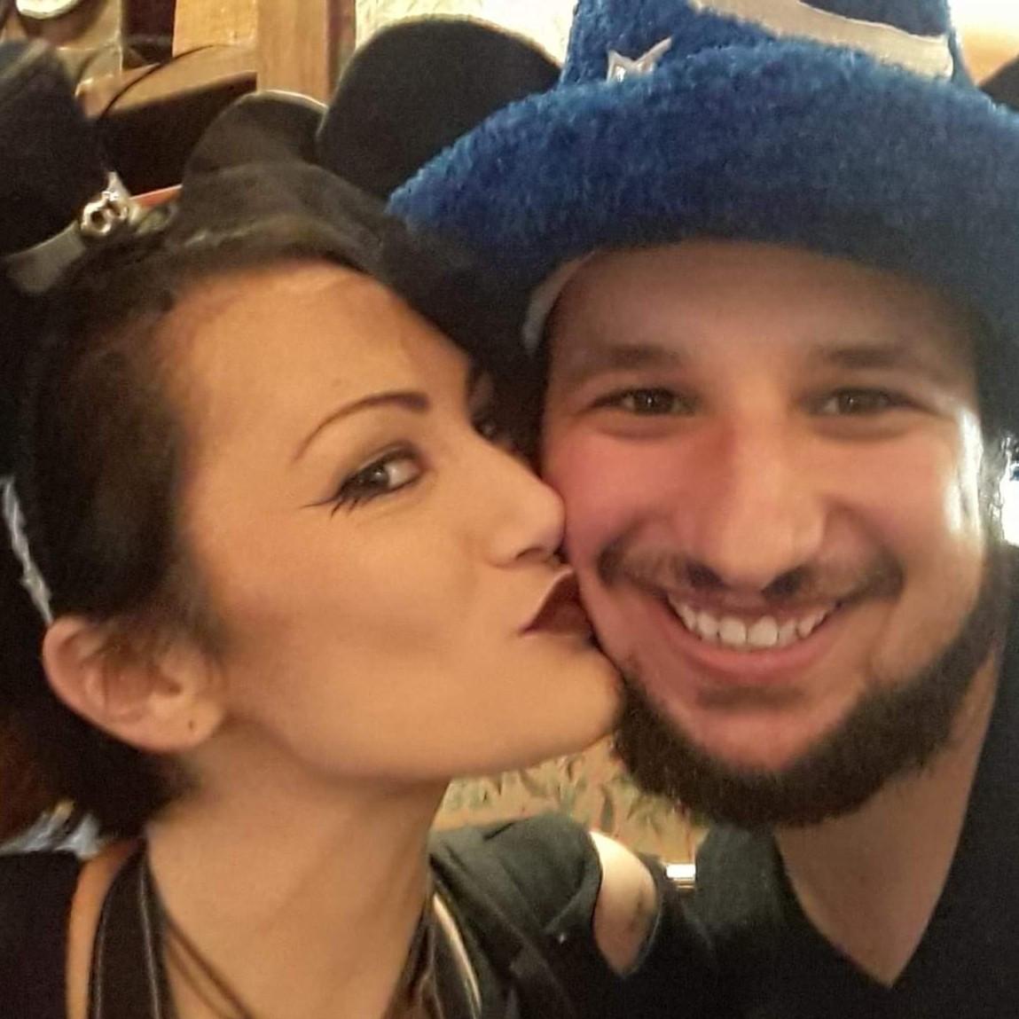 Celebrating our first year together in Disneyland, during Mickey's Halloween Party!