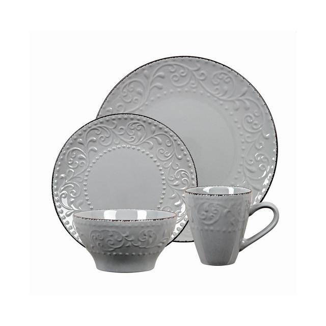 Lorren Home Trends 16 Piece Stoneware Scroll Dinnerware Set, Service for 4