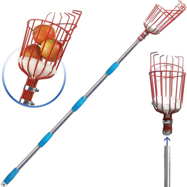 Fruit Picker, Fruit Picker Pole with Basket Extendable Long Handle, Easy to Assemble & Use Fruits Picker Tool for Orange Lemon Apple Mango Avocado (13FT)
