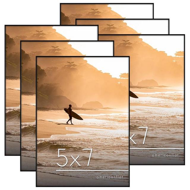 Americanflat Front Loading 5x7 Picture Frame with Shatter-Resistant Glass - Set of 6 - Metropolitan Collection - Photo Frame for Tabletop and Wall Display - Black