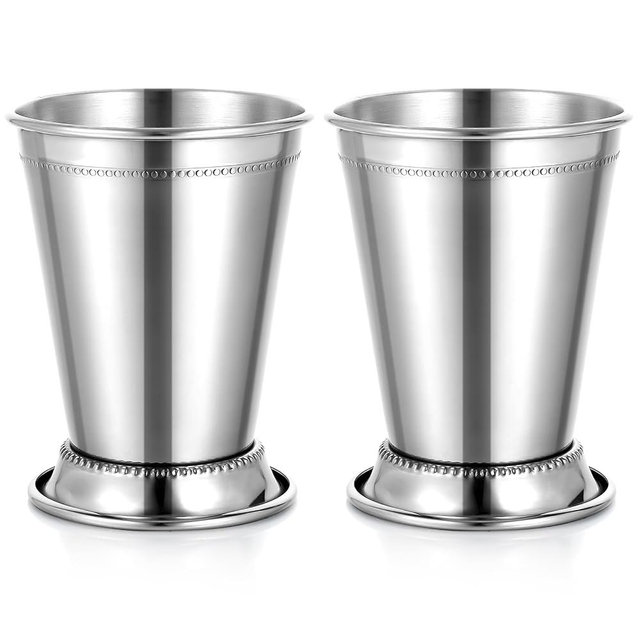 JOUTYFOR Set of 2 Mint Julep Cups, Classic Stainless Steel Glasses for Party Bar Home Restaurant, 12 oz Metal Cocktail Glasses for Beer Juice Beverage, Silver