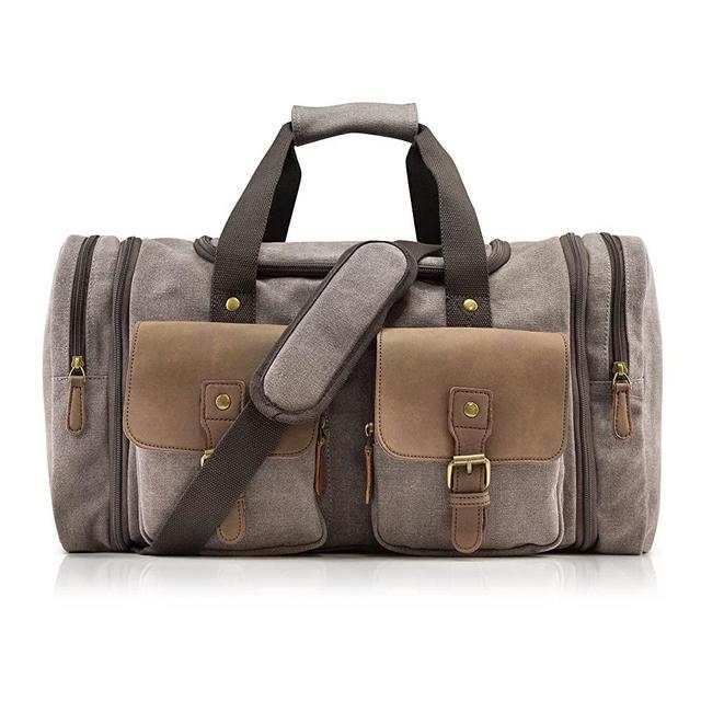 Gearonic Large Weekender Expanding Canvas Bag Travel Duffle for Women Men Overnight Carry On Tote and Luggage Sleeve- Gray