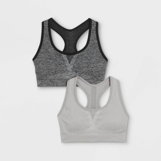 Women's Light Support Seamless 2pk Racerback Bra - All in Motion™ Heather Gray/Dark Heather Gray S