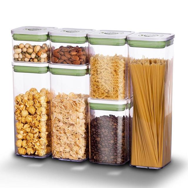 linoroso Pop Airtight Food Storage Containers with Date Recording Lids, Stackable Plastic Storage Containers Set of 7, Dry Cereal Container Set for Pantry Countertop Fridge Organization