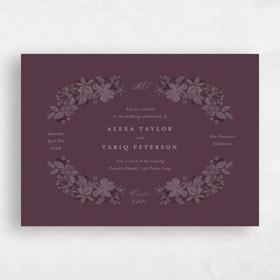 Dark Plum, Purple Wedding Invitation - Siena Landscape