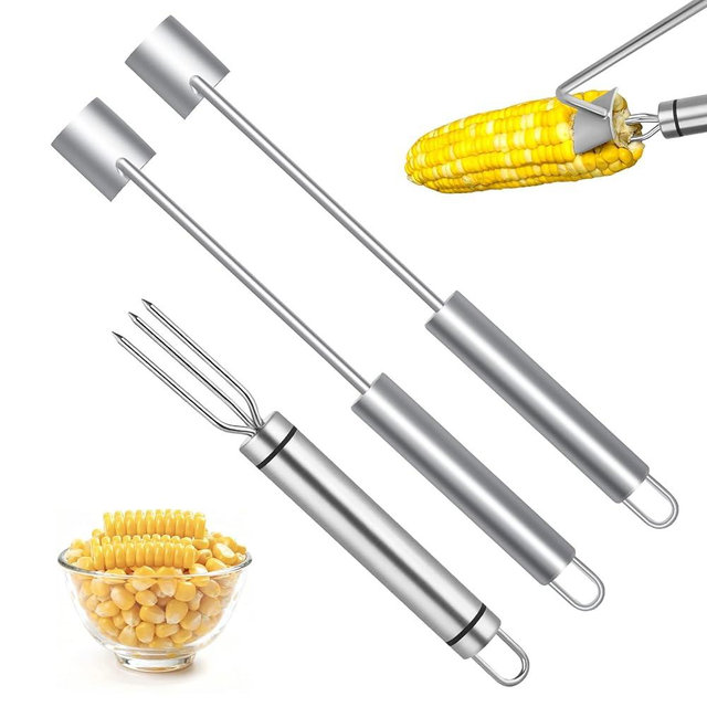 Professional Corn Peeler for Corn on the Cob, 2-Pack Stainless Steel Corn Stripper Tool with Long Handle & Safety Guard, Efficient Corn Kernel Remover for Kitchen, Wedding Favors, Party Supplies (2)