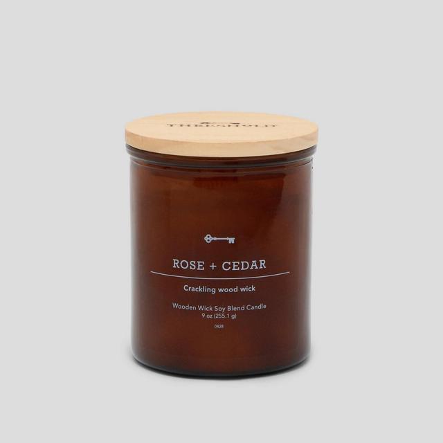 9oz Lidded Glass Jar Crackling Wooden Wick Candle Rose & Cedar - Threshold™